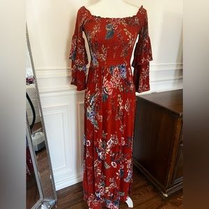 Altar ‘D State Orange Off the Shoulder Maxi Floral Dress